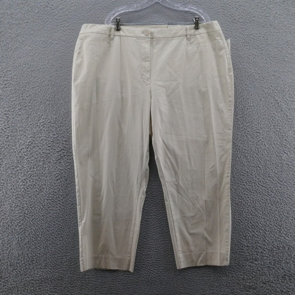 Talbots Womens Stretch‎ Twill Crop Pants 24W Beige Elastic Waist High Waist NEW - Picture 1 of 15